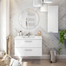 Waschbeckenunterschrank >ECO KIT< (hängend) in Weiß glänzend - 80x50x45 (BxHxT)