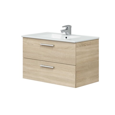 Waschbeckenunterschrank >ECO KIT< (hängend) in Canadian Eiche Dekor - 80x50x45 (BxHxT)