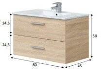 Waschbeckenunterschrank >ECO KIT< (hängend) in Canadian Eiche Dekor - 80x50x45 (BxHxT)