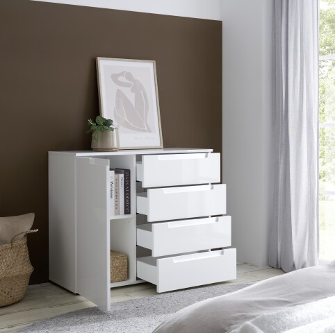 Kommode >Spice< in weiß hochglanz, MDF