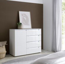 Kommode >Spice< in weiß hochglanz, MDF - 98x81x38cm (BxHxT)