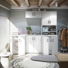 Waschmaschinenumbauschrank >LAUNDRY< (2-teilig) in weiss - 69x175x67 (BxHxT)