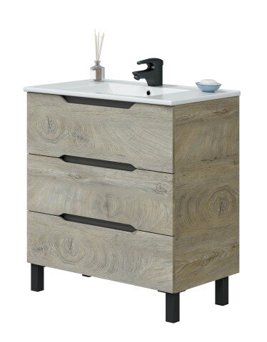 Waschtisch >LEA< in Alaska Eiche Dekor / Anthrazitgrau - 80x86x45 (BxHxT)