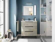 Waschtisch-Set >LEA< (2-tlg.) inkl. Waschbecken, Eiche Dekor / Anthrazit - 80x86x45 (BxHxT)