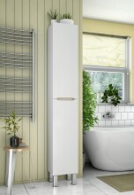 Hochschrank >LEA< in Weiß glänzend / Eiche Dekor - 30x182x25 (BxHxT)
