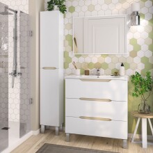 Hochschrank >LEA< in Weiß glänzend / Eiche Dekor - 30x182x25 (BxHxT)