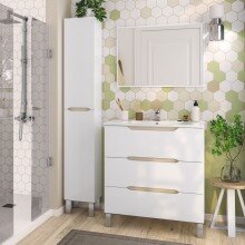 Hochschrank >LEA< in Weiß glänzend / Eiche Dekor - 30x182x25 (BxHxT)