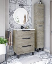 Hochschrank >LEA< in Alaska Eiche Dekor / Anthrazitgrau - 30x182x25 (BxHxT)