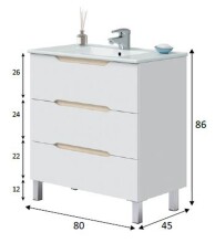 Badezimmer-Set >LEA< (3-tlg.) in Weiß glänzend / Eiche Dekor - 80x86x45 (BxHxT)