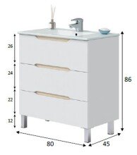 Badezimmer-Set >LEA< (3-tlg.) in Weiß glänzend / Eiche Dekor - 80x86x45 (BxHxT)