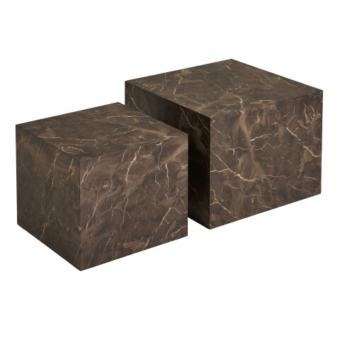 Satztisch >Prague< (2-teilig) in Braun, MDF, Marmoroptik - 50x50x40cm (LxBxH)