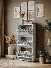 Schuhkipper >Lüneburg< in weiß, Holzwerkstoff - 58x133x25cm (BxHxT)