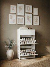 Schuhkipper >Lüneburg< in weiß, Holzwerkstoff - 58x111x25cm (BxHxT)