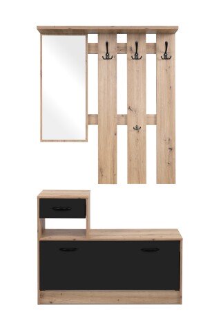 Kompaktgarderobe >Rudolf< in Artisan Eiche Dekor / Schwarz - 100x180x25 (BxHxT)