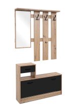 Kompaktgarderobe >Rudolf< in Artisan Eiche Dekor / Schwarz - 100x180x25 (BxHxT)