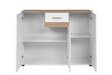 Sideboard >Volos< in weiß / Artisan Eiche Dekor - 118x91x35 (BxHxT)