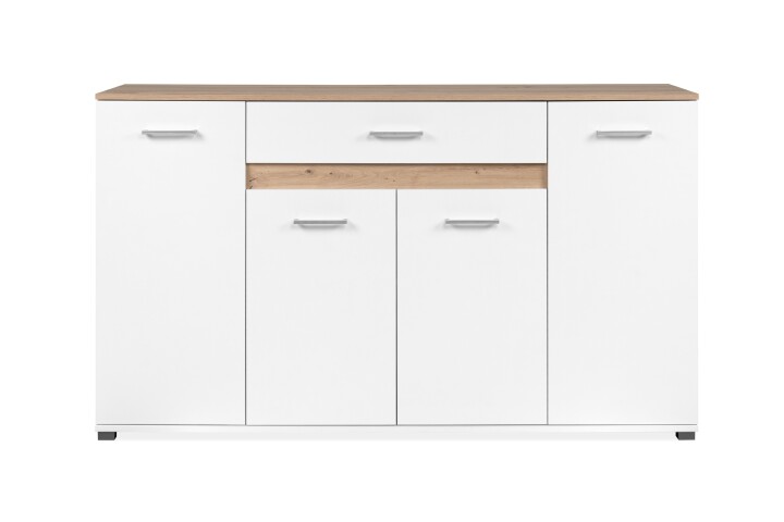 Sideboard >Volos< in weiß / Artisan Eiche Dekor - 157x91x38 (BxHxT)