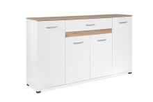 Sideboard >Volos< in weiß / Artisan Eiche Dekor - 157x91x38 (BxHxT)