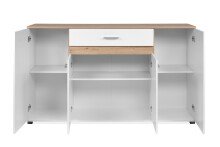 Sideboard >Volos< in weiß / Artisan Eiche Dekor - 157x91x38 (BxHxT)