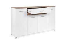 Sideboard >Volos< in weiß / Artisan Eiche Dekor - 157x91x38 (BxHxT)