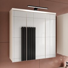 Badezimmerspiegelschrank >VERIS< in Sand / Spiegel - 68,6x68,1x20cm (BxHxT)