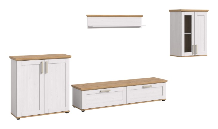 Wohnwand >Verona< (4-teilig) in Sibiu Lärche Dekor - 336x161x40cm (BxHxT)