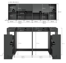 Waschmaschinenumbauschrank >Free< in Anthrazit - 190x195x60cm (BxHxT)