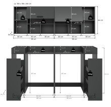 Waschmaschinenumbauschrank >Free< in Anthrazit - 190x195x60cm (BxHxT)