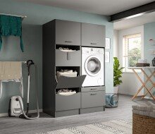 Waschmaschinenumbauschrank >Free< in Anthrazit - 126x195x68cm (BxHxT)
