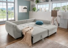 Polsterecke >Allin< in silber / petrol , Cord - 250x66x190cm (BxHxT)