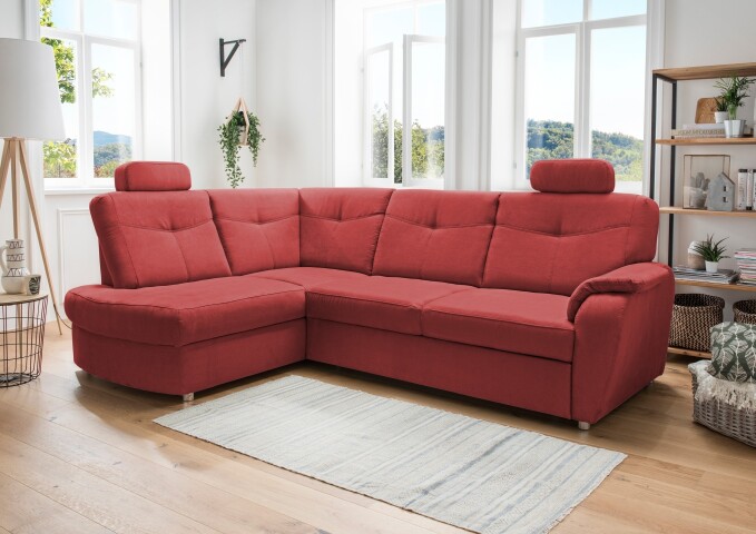 Ecksofa >Elli< in 3600 Mango rot, Mikrofaser - 264x92x180cm (BxHxT)