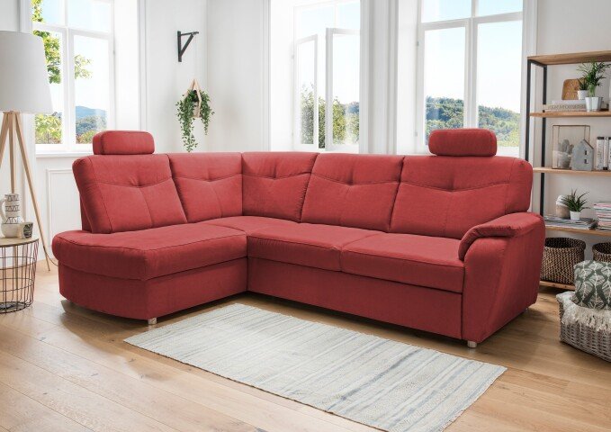 Ecksofa >Elli< in 3600 Mango rot, Mikrofaser - 264x92x180cm (BxHxT)