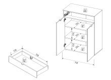 Kommode >Bari< in Schilf grün, Spannplatte, MDF - 78x101x41cm (BxHxT)