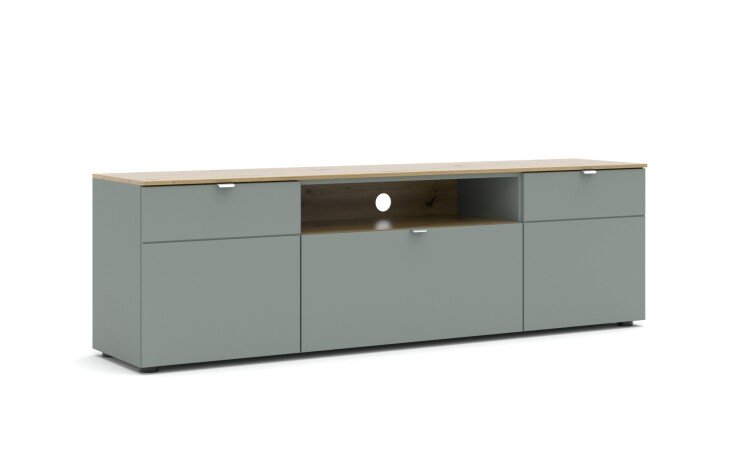 Lowboard >Bari< in Schilf grün, Spannplatte, MDF - 180x55x41cm (BxHxT)