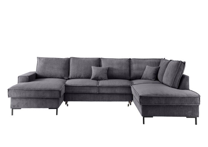 Wohnlandschaft >Rube< Schlaffunktion, Stauraum, Cord grau - 309x92x198cm (BxHxT)