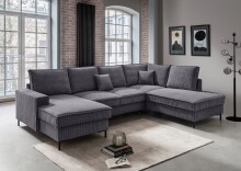 Wohnlandschaft >Rube< Schlaffunktion, Stauraum, Cord grau - 309x92x198cm (BxHxT)