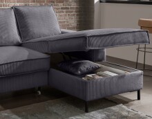 Wohnlandschaft >Rube< Schlaffunktion, Stauraum, Cord grau - 309x92x198cm (BxHxT)