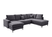 Wohnlandschaft >Rube< Schlaffunktion, Stauraum, Cord grau - 309x92x198cm (BxHxT)