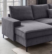 Wohnlandschaft >Rube< Schlaffunktion, Stauraum, Cord grau - 309x92x198cm (BxHxT)