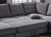 Wohnlandschaft >Rube< Schlaffunktion, Stauraum, Cord grau - 309x92x198cm (BxHxT)