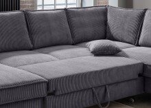Wohnlandschaft >Rube< Schlaffunktion, Stauraum, Cord grau - 309x92x198cm (BxHxT)