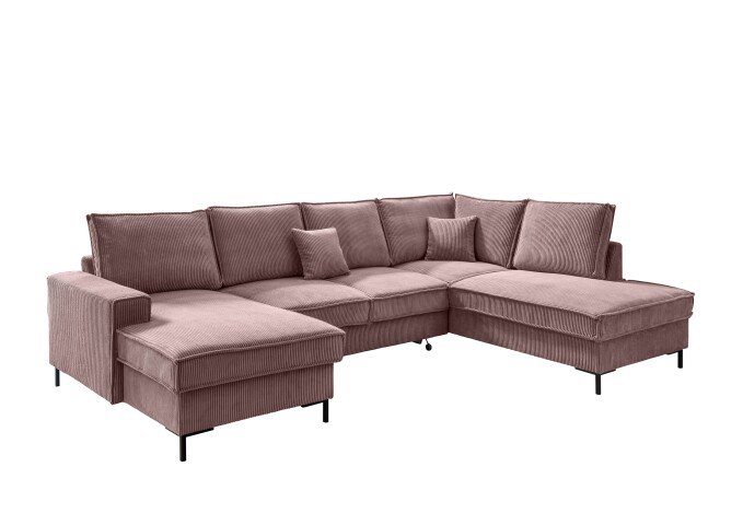Wohnlandschaft >Rube< Liegefunktion, Stauraum, Cord rosa - 309x92x198cm (BxHxT)