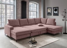 Wohnlandschaft >Rube< Liegefunktion, Stauraum, Cord rosa - 309x92x198cm (BxHxT)