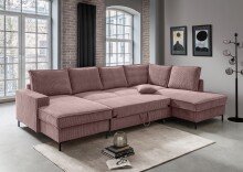 Wohnlandschaft >Rube< Liegefunktion, Stauraum, Cord rosa - 309x92x198cm (BxHxT)