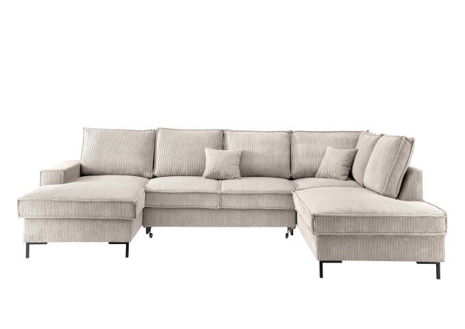 Wohnlandschaft >Rube< Schlaffunktion, Stauraum, Cord beige - 309x92x198cm (BxHxT)