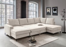Wohnlandschaft >Rube< Schlaffunktion, Stauraum, Cord beige - 309x92x198cm (BxHxT)