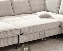 Wohnlandschaft >Rube< Schlaffunktion, Stauraum, Cord beige - 309x92x198cm (BxHxT)