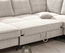 Wohnlandschaft >Rube< Schlaffunktion, Stauraum, Cord beige - 309x92x198cm (BxHxT)