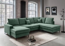 Wohnlandschaft >Rube< Schlaffunktion, Stauraum, Cord moosgrün - 309x92x198cm (BxHxT)