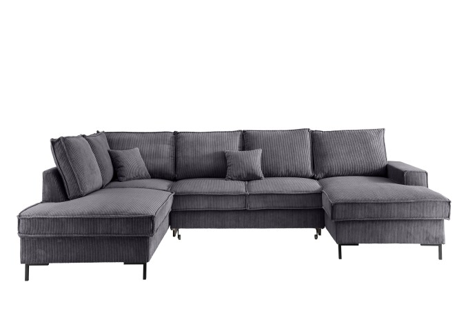 Wohnlandschaft >Rube< Schlaffunktion, Stauraum, Cord grau - 309x92x198cm (BxHxT)